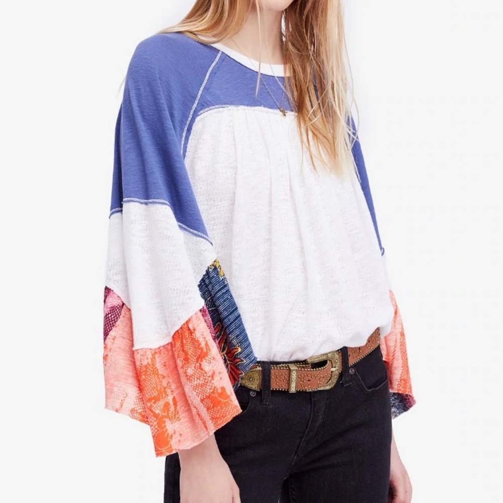 FREE PEOPLE Friday Fever Raglan Contrast Top White Small